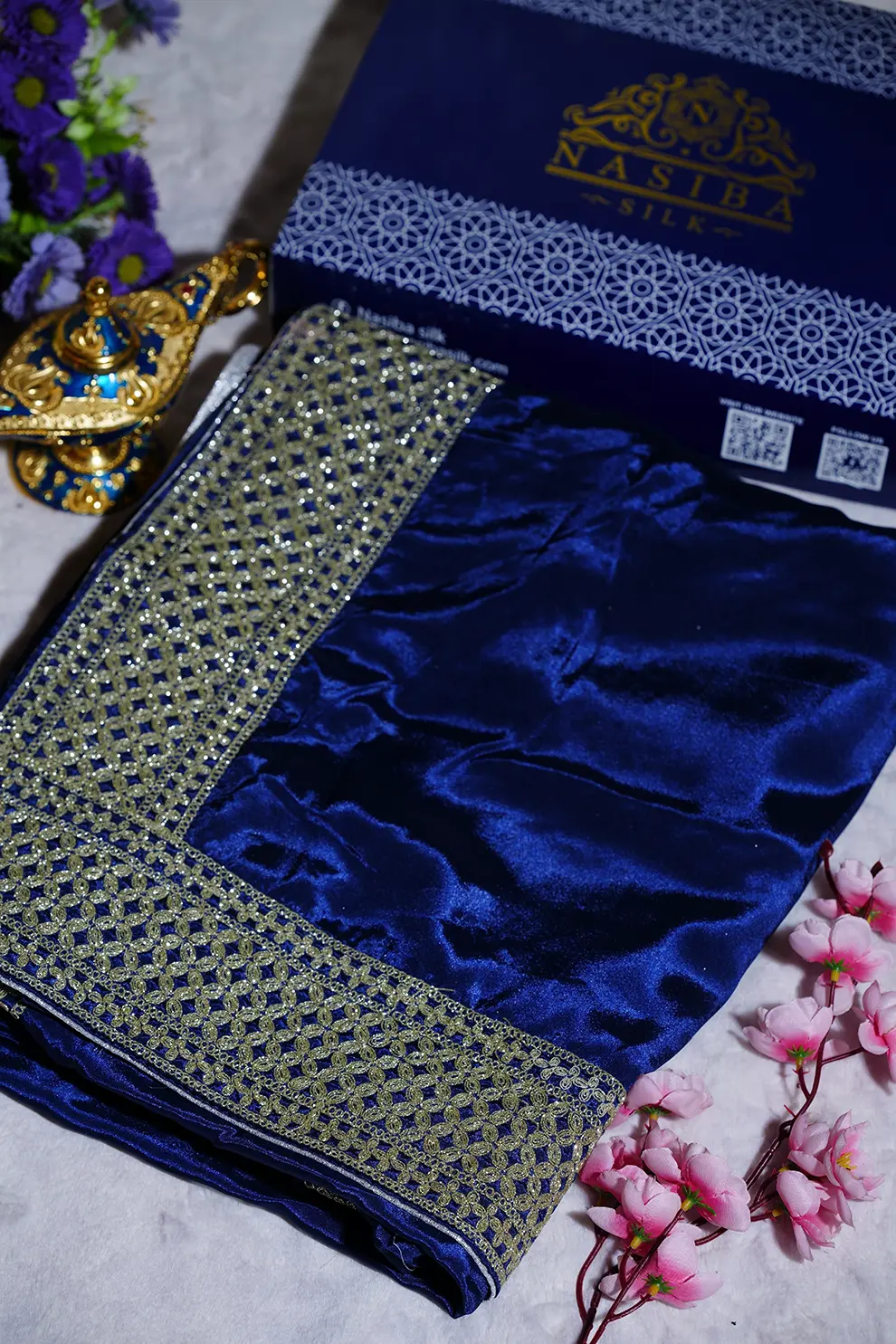 Navy blue Soft Dubai Silk Georgette Saree Cord Zari Embroidery